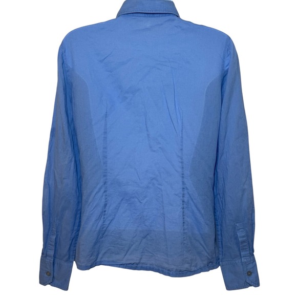 Tory Burch Button Up Women 4 Long Roll Sleeve Pocket Epaulets Sheer Shirt Blue - Picture 2 of 9